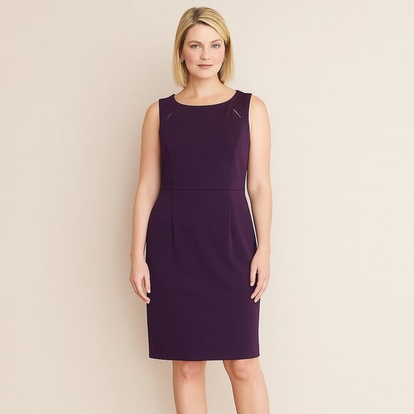 Kasper Plum Sleeveless Sheath Dress Size 10 – Elegant Cut-Out Neckline, Like New - Picture 1 of 12